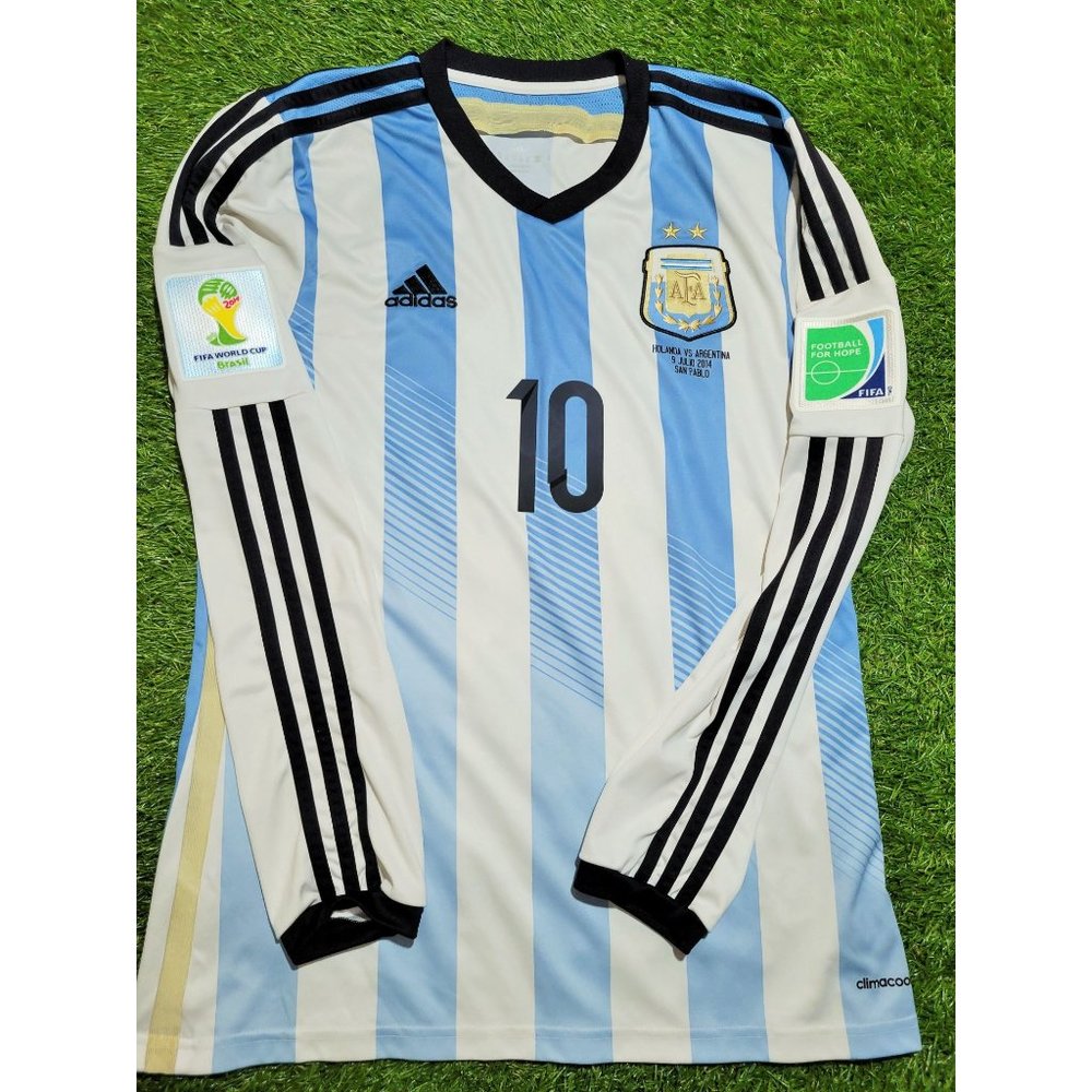 Messi Argentina 2014 WORLD CUP SEMIFINAL Long Sleeve Soccer Jersey Shirt M - Picture 2 of 10